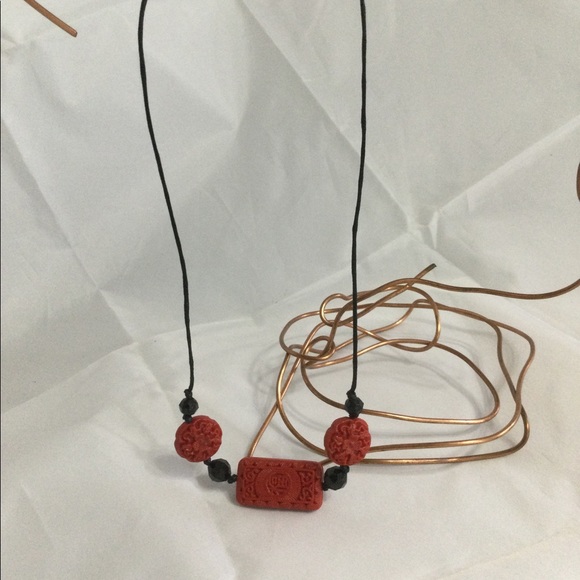 Vintage Red & Black Far East Hemp Cord Necklace with AGP Fasteners - Picture 6 of 7